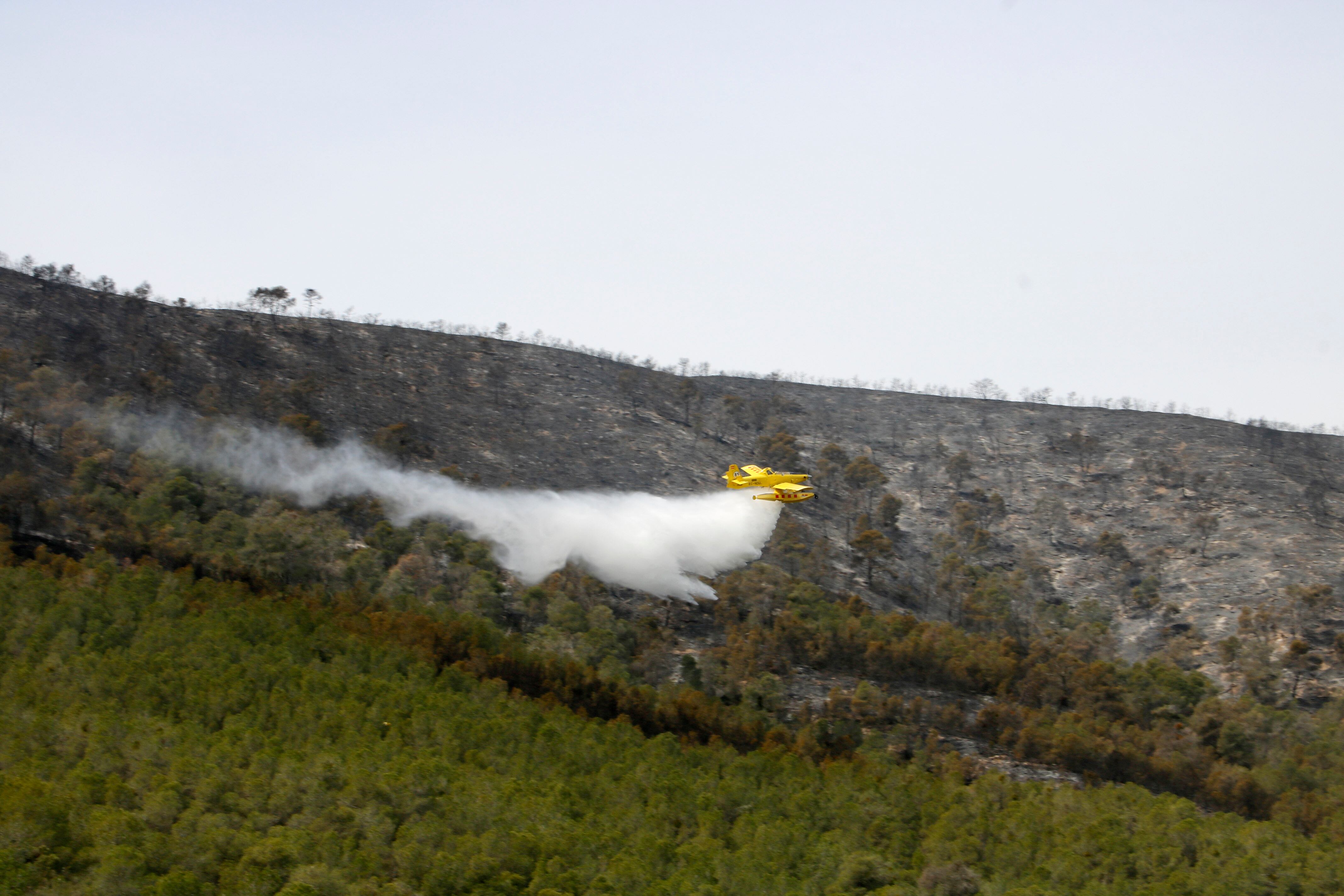 Feines d'extinció de l'incendi de la Granja. Foto: ACN.