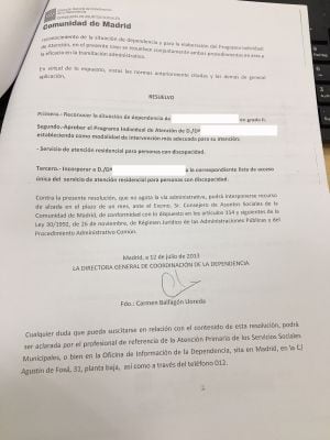 El PIA estableció que lo mejor era el ingreso en una residencia