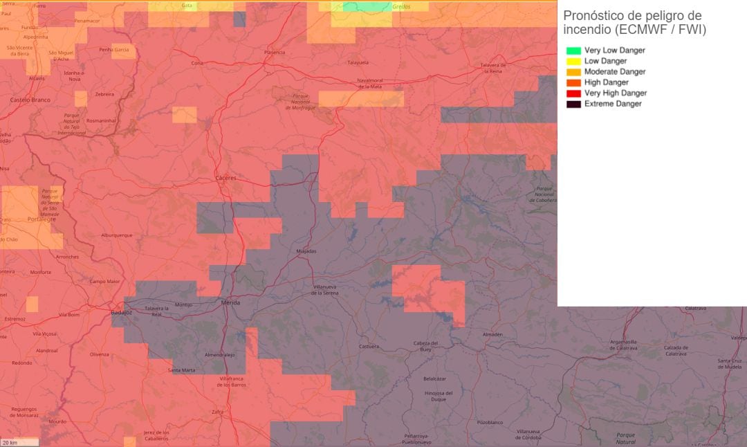 Peligro de Incendio Extremadura 25 de junio de 2020
