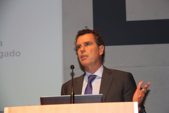 El conseller delegat de Banc Sabadell, Jaume Guardiola, durant la seva conferència en la jornada sobre el sector bancari organitzada per Ahorro Corporació i l'escola de negocis Esade