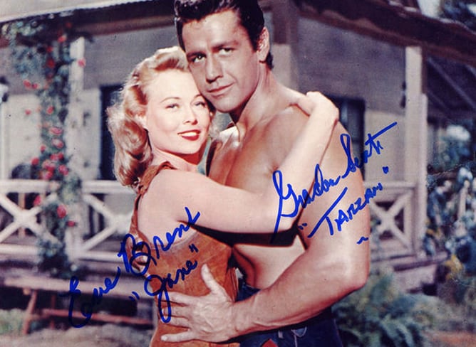 Autógrafo de Gordon Scott y Eve Brent en sus papeles de Tarzán y Jane