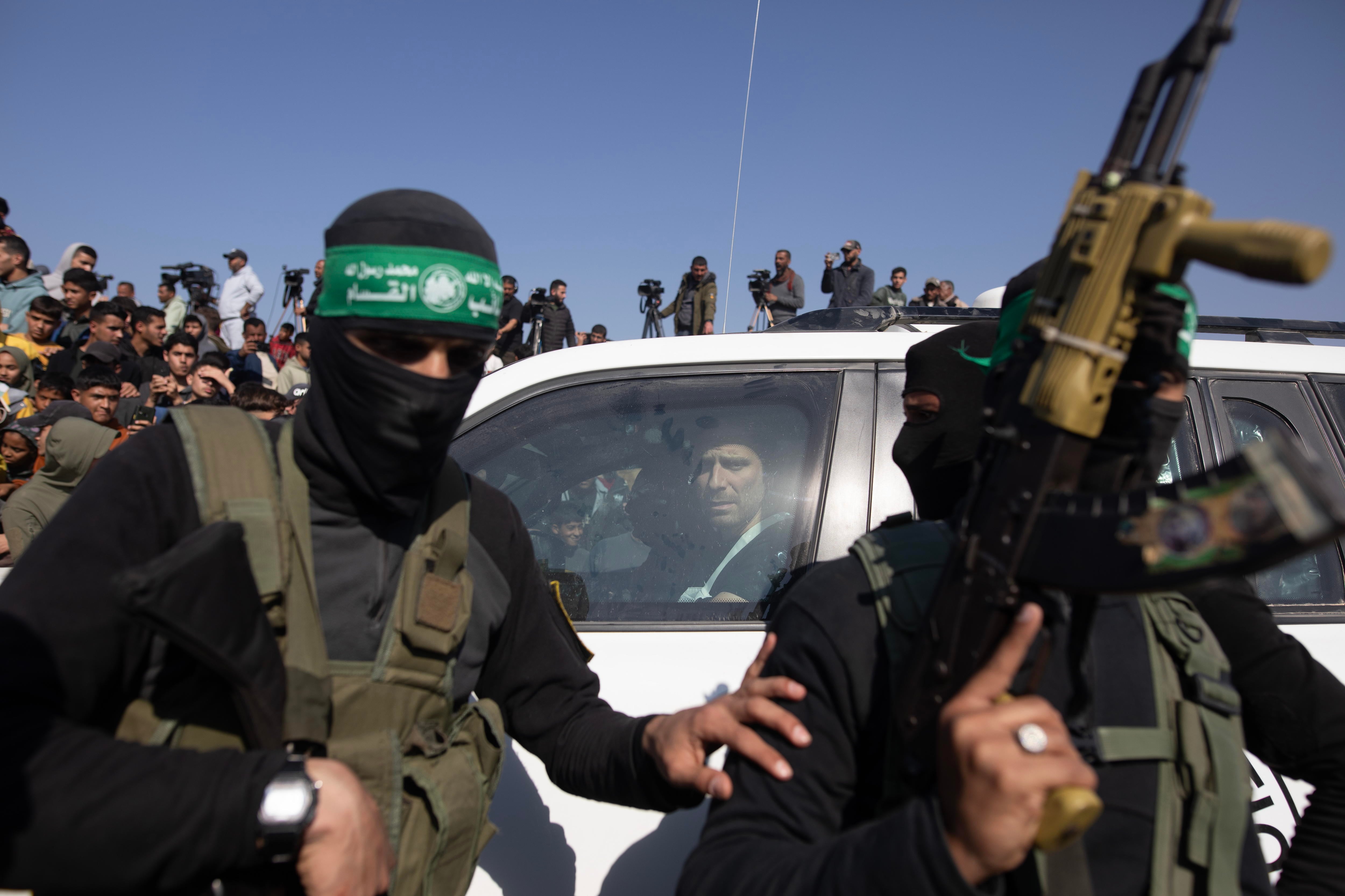 Liberación de rehenes de Hamás en Jan Yunis (Gaza).