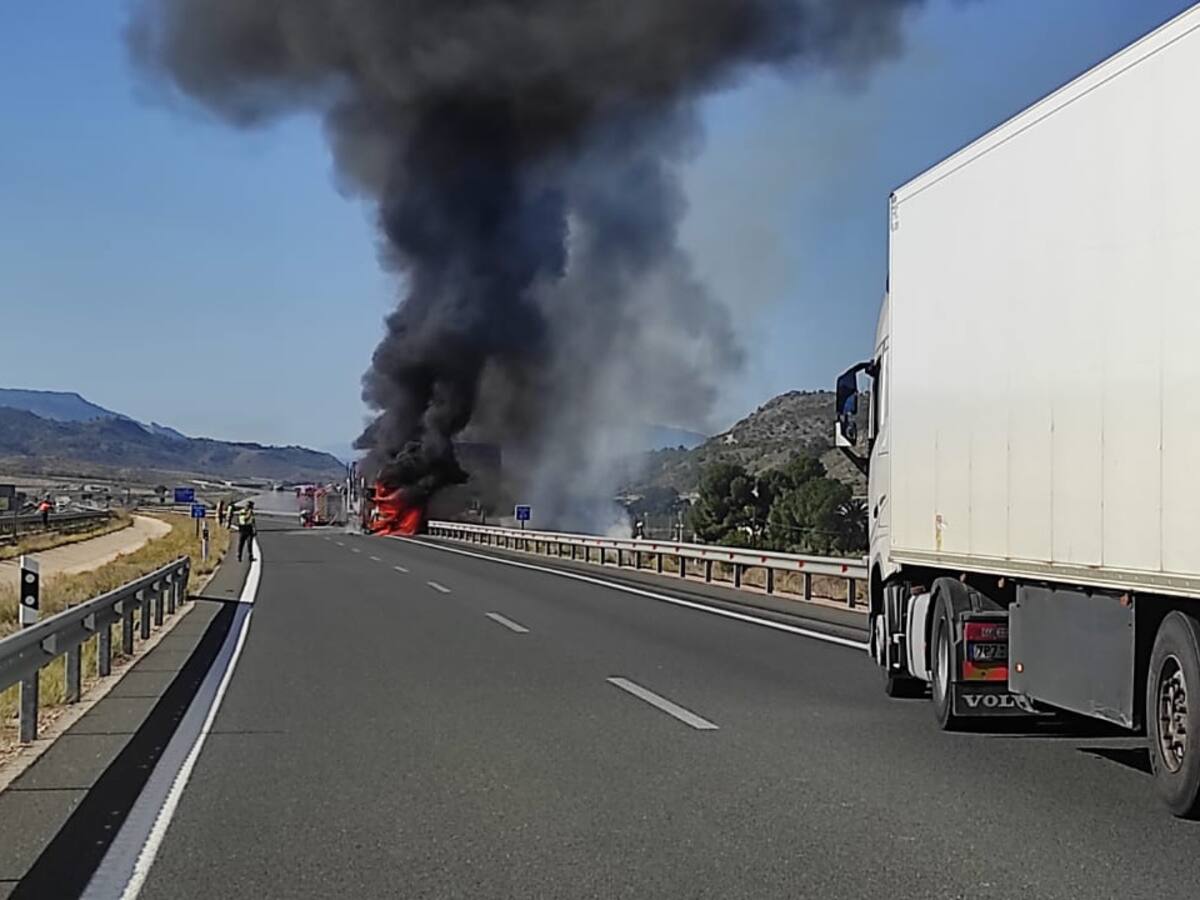 Los vehículos afectados por el incendio del camión en el que viajaban a su paso por Jumilla eran híbridos