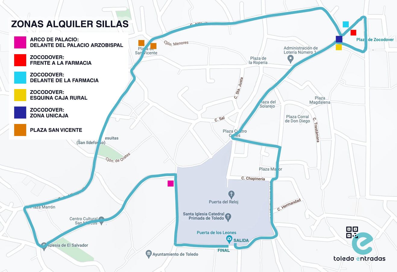 Mapa del recorrido procesional del Corpus en Toledo