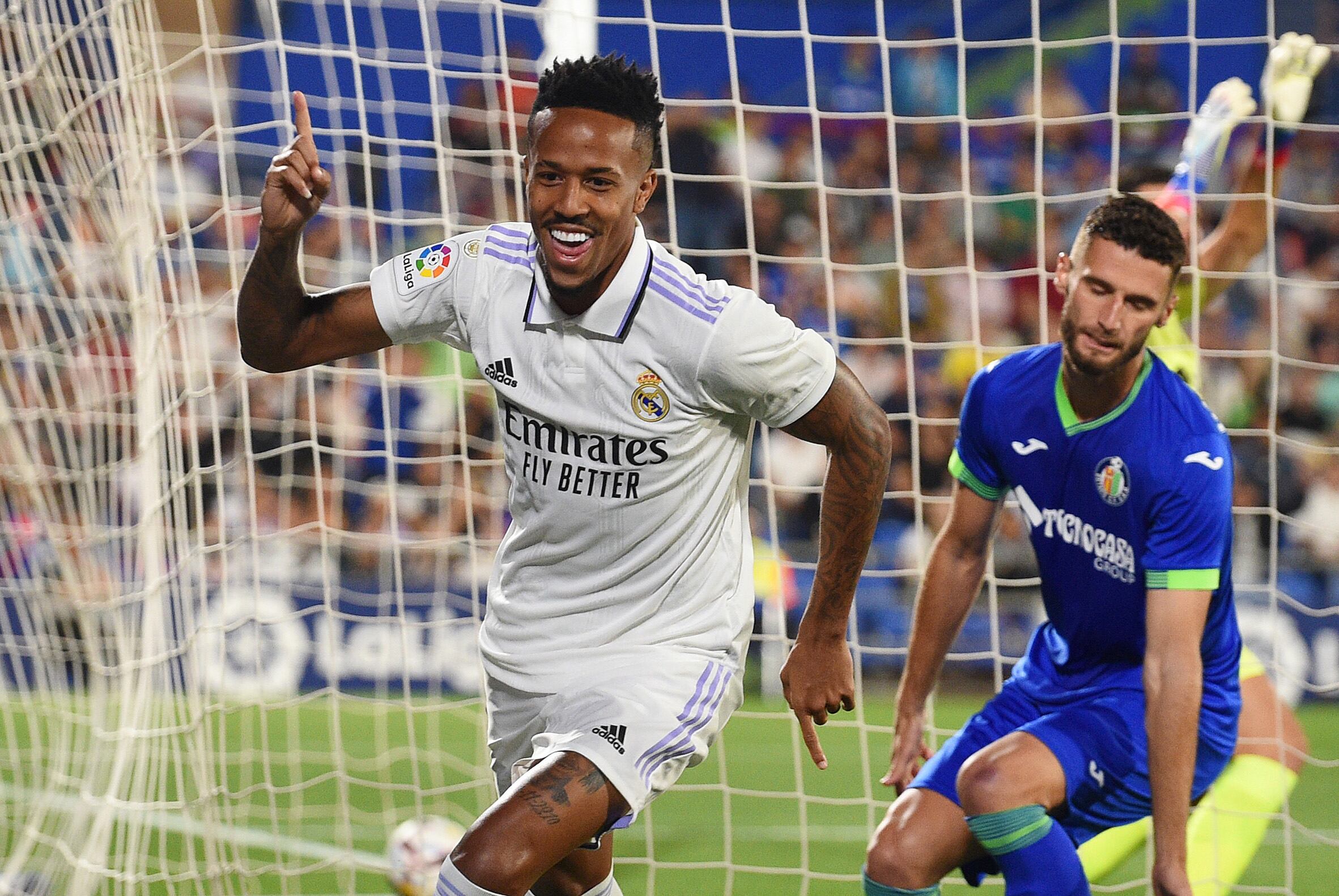 Eder Militao celebra el tanto logrado ante el Getafe.