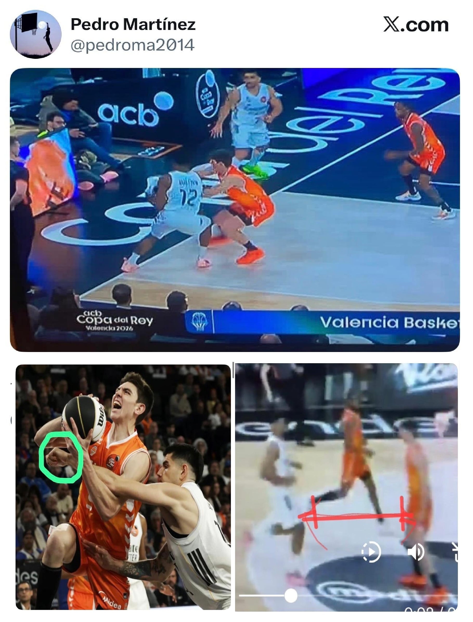 El entrenador del Valencia Basket, Pedro Martínez, ha compartido en su cuenta oficial de X varias jugadas del partido de semifinales de Copa del Rey entre su equipo y el Real Madrid