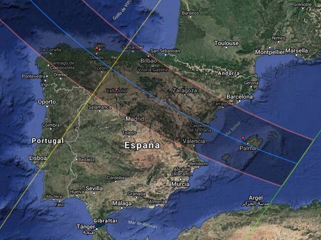 Recorrido del eclipse total de sol el 12 de Agosto de 2026