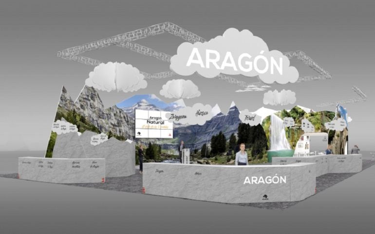 Recreación del estand de Aragón, Valle de los 5 Sentidos, en FITUR