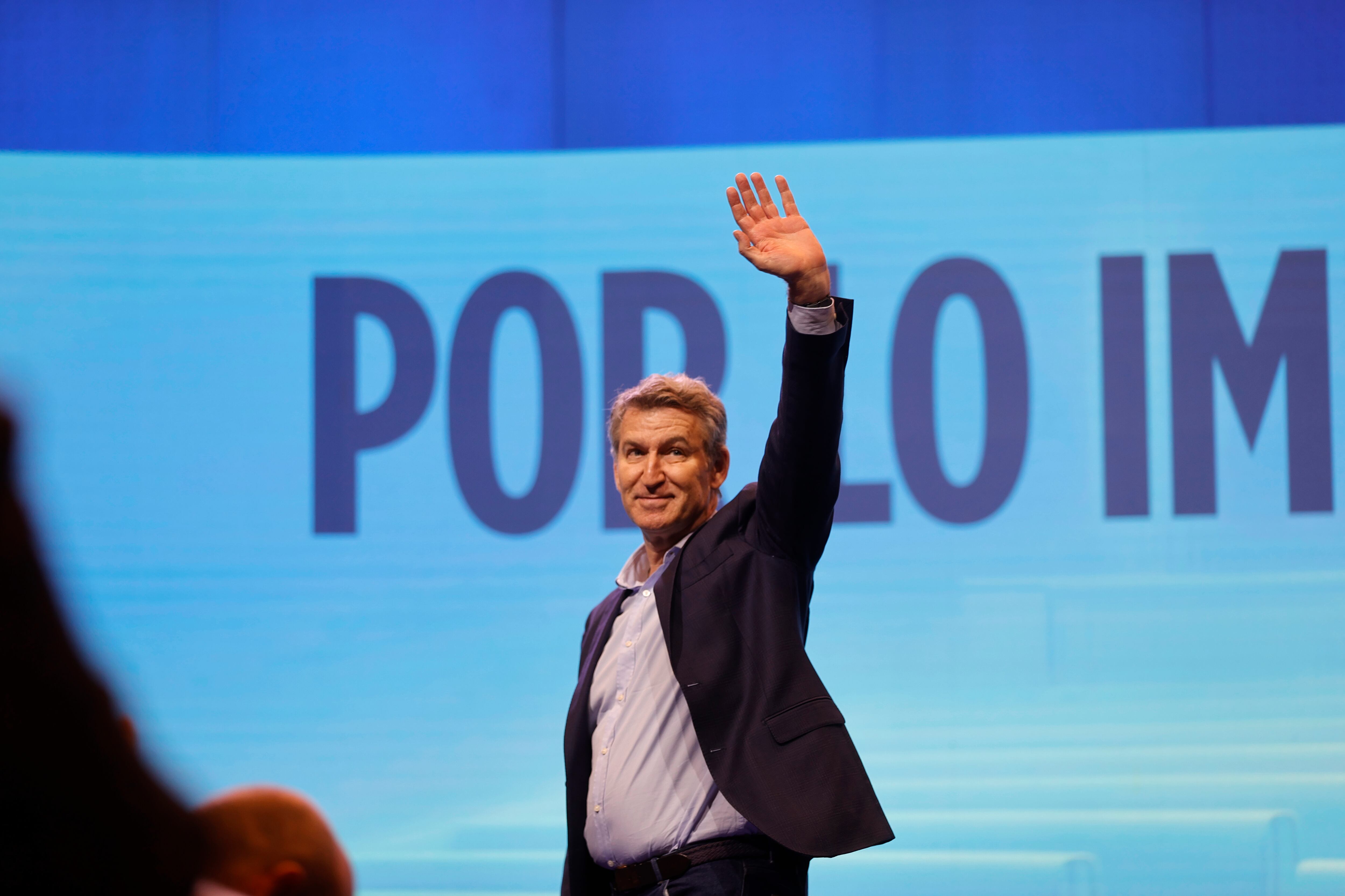 El presidente del PP, Alberto Núñez Feijóo, durante la segunda y última jornada de la 28 interparlamentaria del partido.