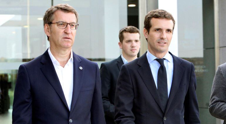 El candidato a la presidencia del Partido Popular, Pablo Casado y el presidente de la Xunta de Galicia, Alberto Núñez Feijoo.