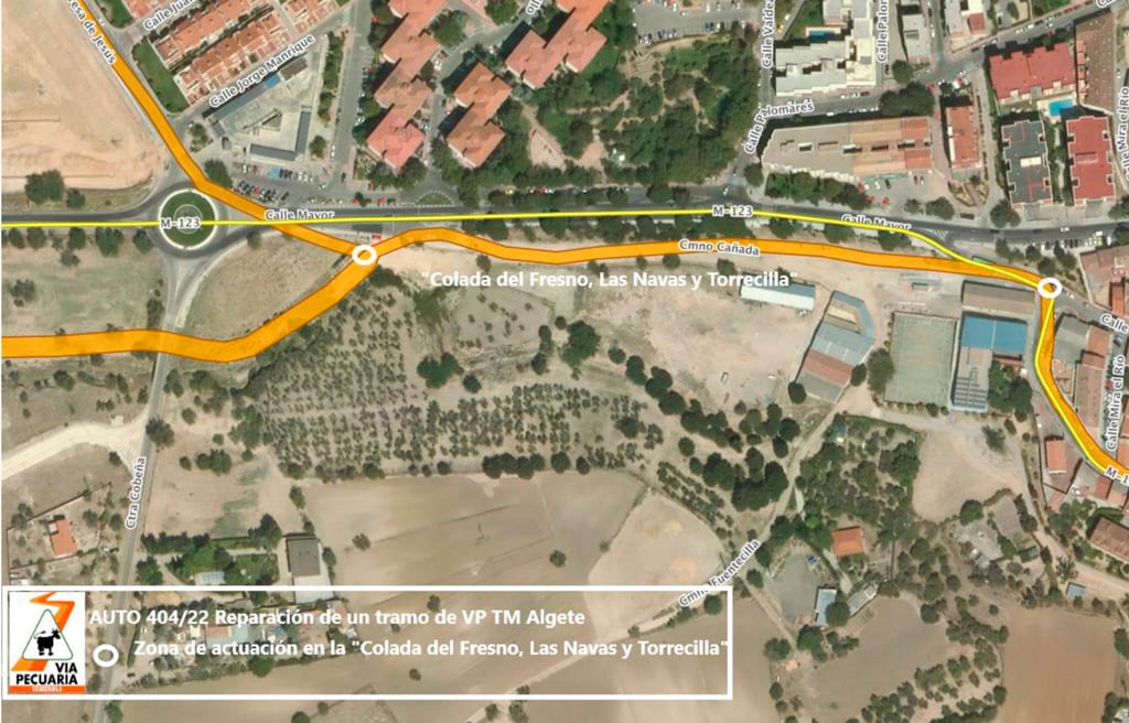 Mapa de situación del tramo de la vía pecuaria &#039;Colada del Fresno, las Navas y Torrecilla&#039; que se adecuará en Algete