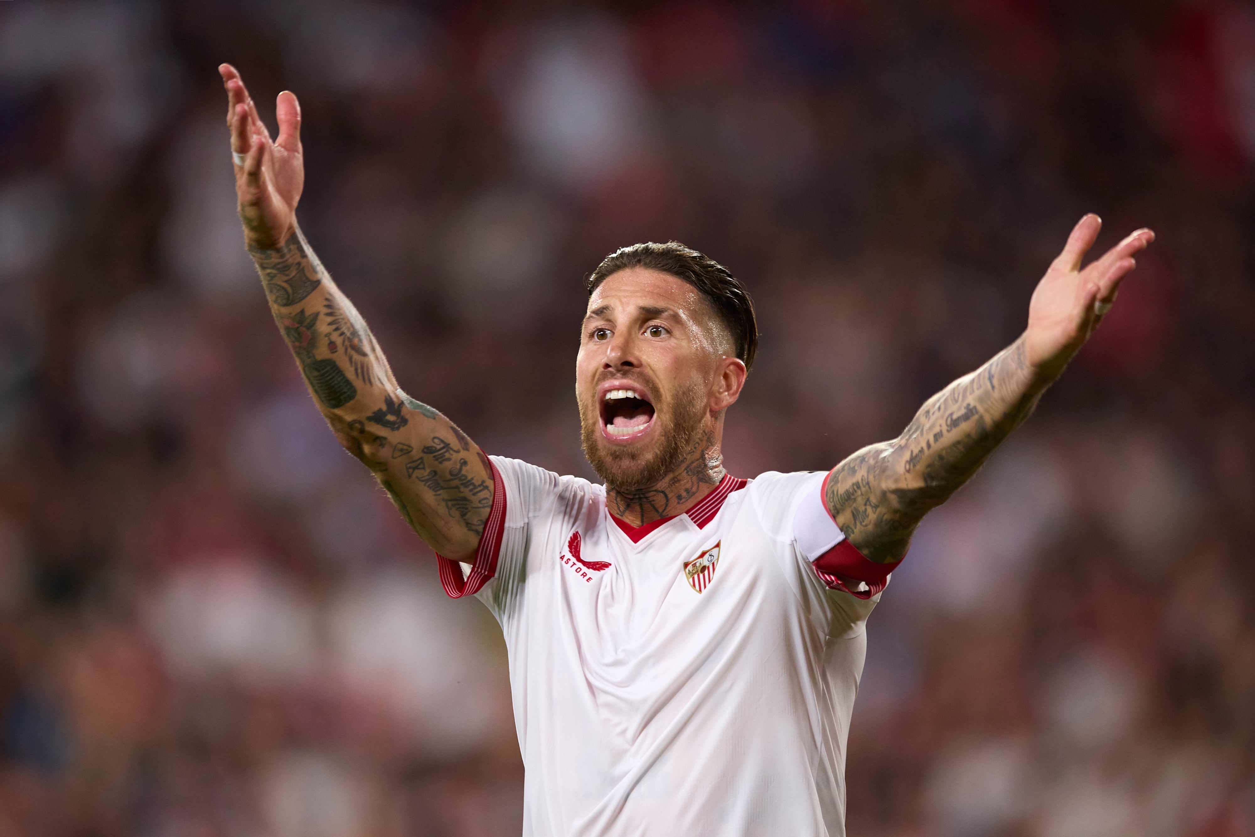 Sergio Ramos, durante el partido de Liga entre Sevilla y Barça disputado en el Ramón Sánchez Pizjuán