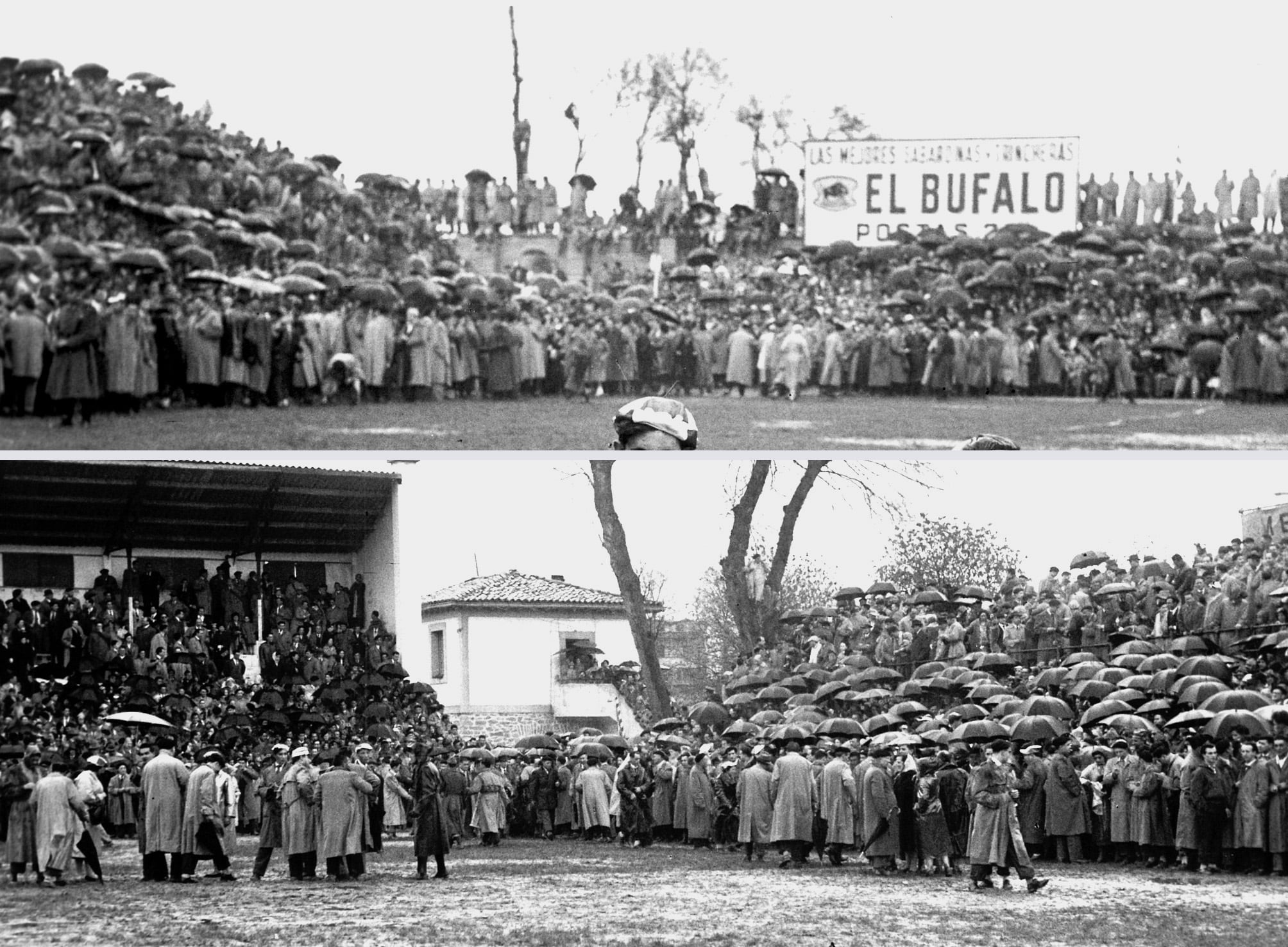 Los espectadores en el terreno de juego, tras saltar la valla / Archivo de Álava / A. S. Koc