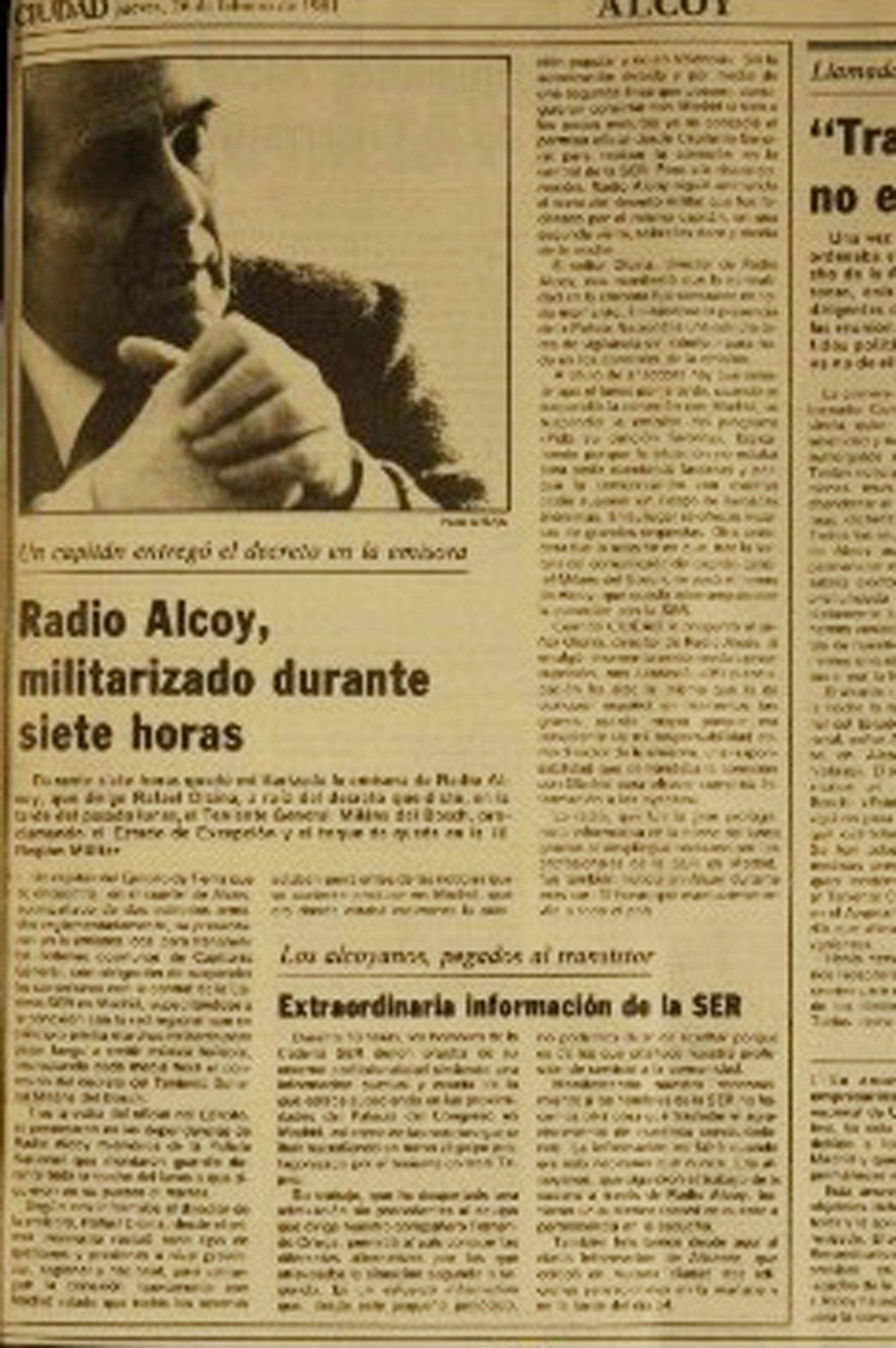Retall del periòdic Ciudad de Alcoy del 26 de febrer de 1981