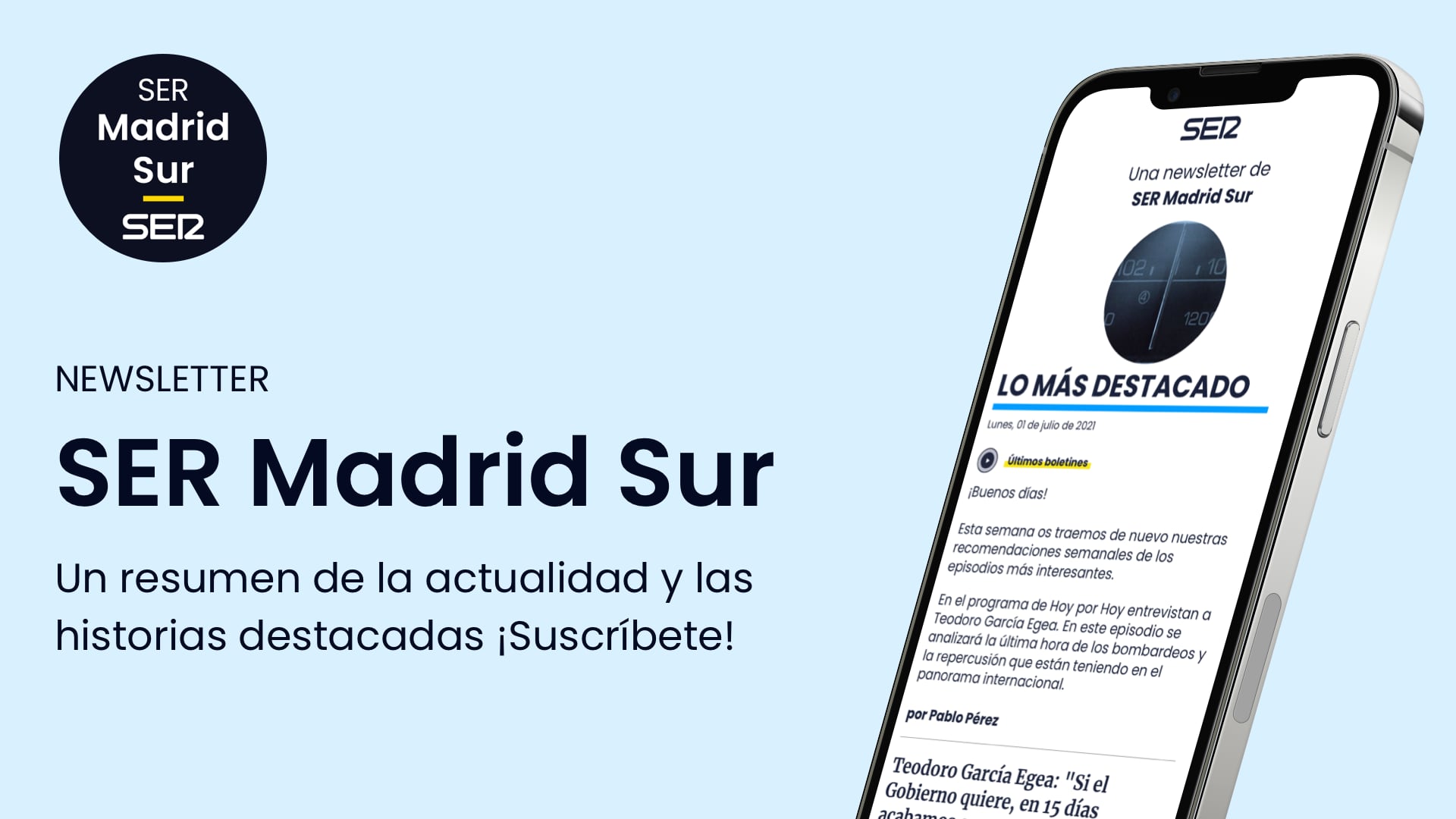 SER Madrid Sur te lleva cada mañana a tu correo electrónico las noticias más importantes