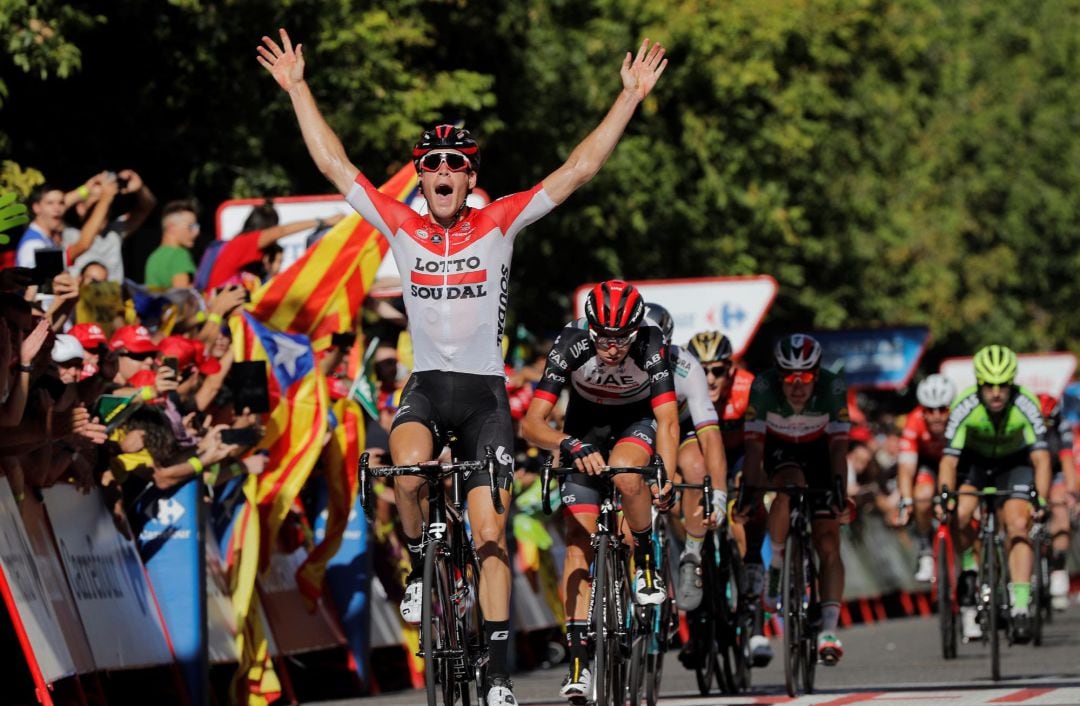 El ciclista belga Jelle Wallays se impone vencedor de la decimoctava etapa de la Vuelta.