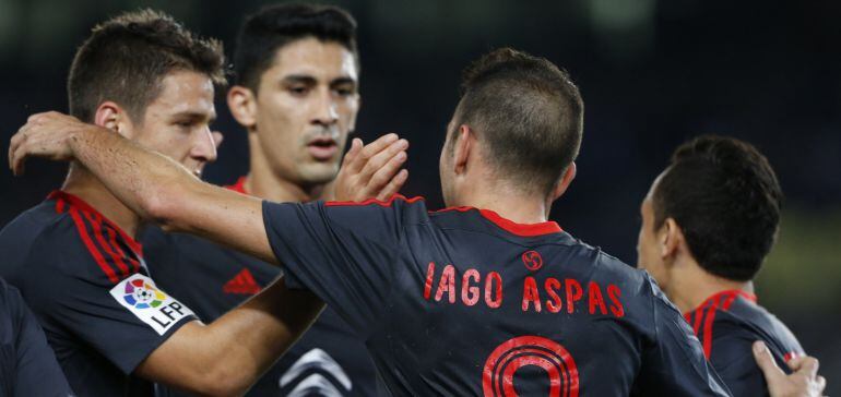El delantero del Celta, Iago Aspas, celebra el gol conseguido ante la Real Sociedad, 