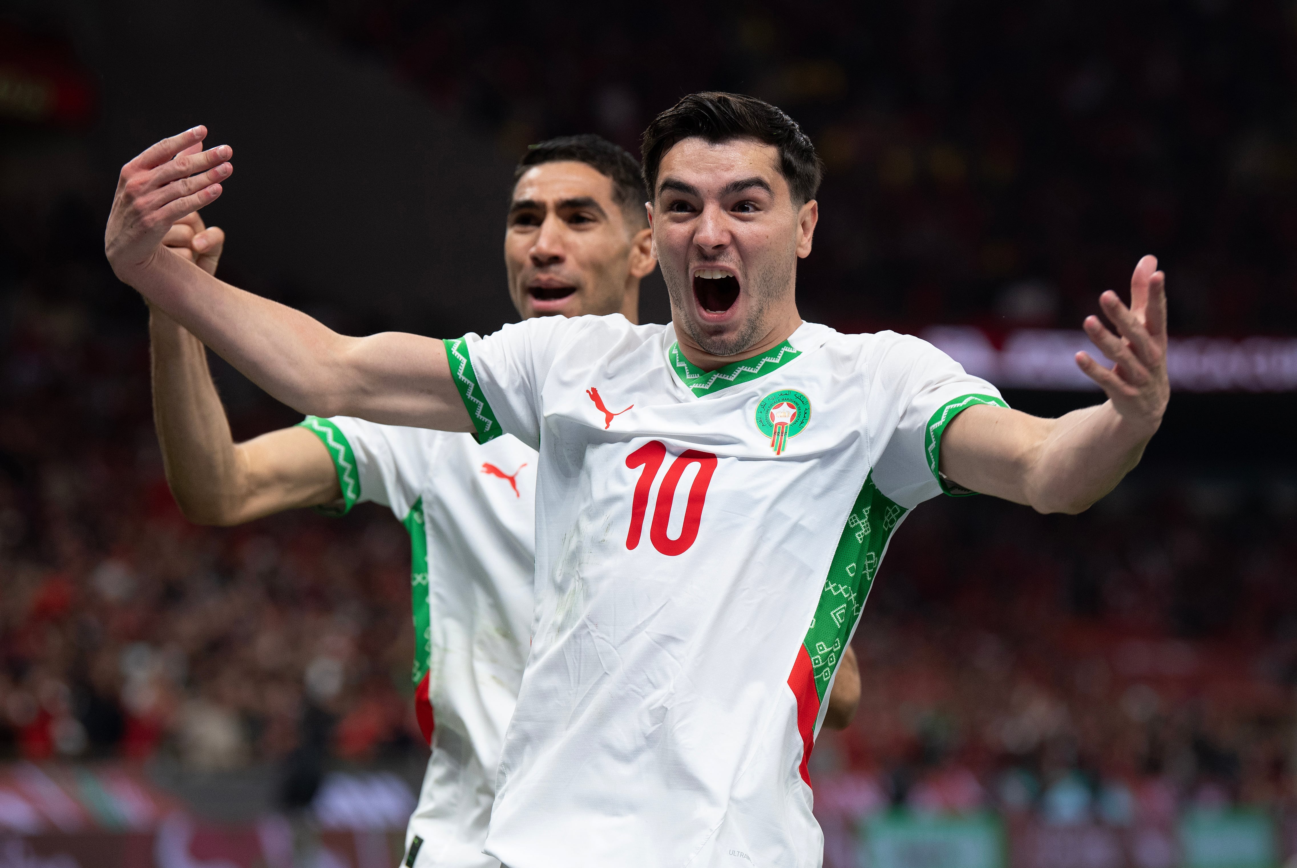 Brahim Díaz celebrando su gol frente a Camerún en los cuartos de final de la Copa África