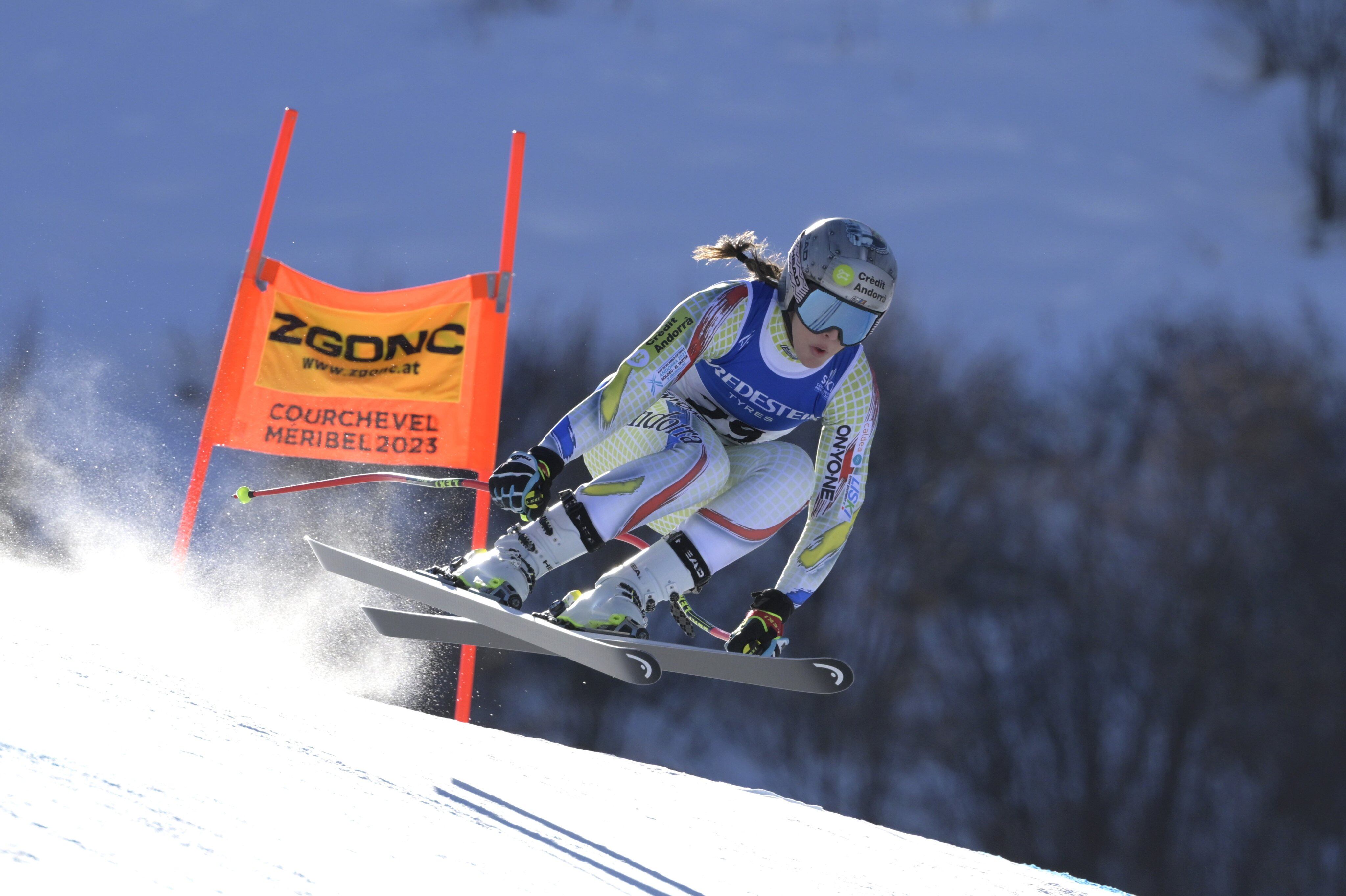 Cande Moreno als entrenaments de descens del Mundial abans de la competició d'aquest dissabte.
