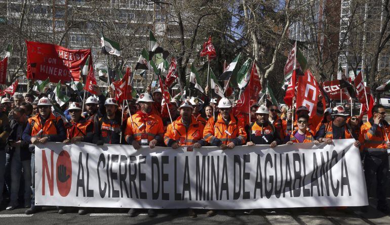 Los mineros, durante la manifestación en Madrid el pasado 2 de febrero