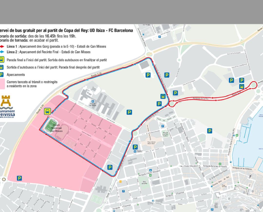 Plano de las líneas de transporte gratuito.