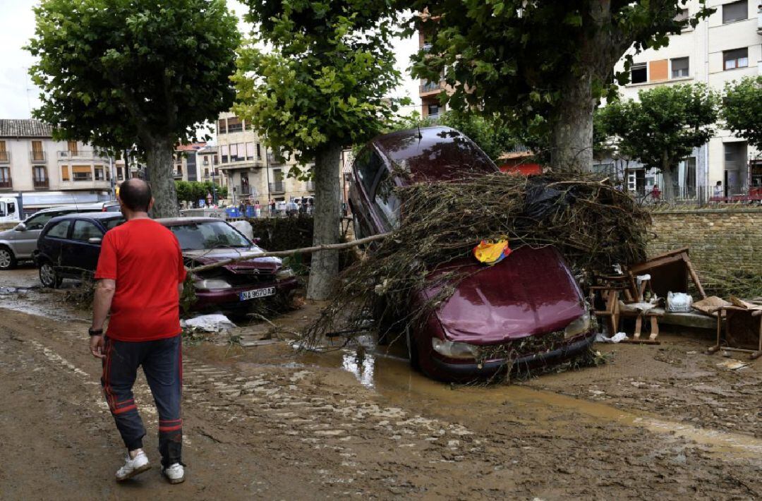 Situación del centro de Tafalla tras la crecida del río