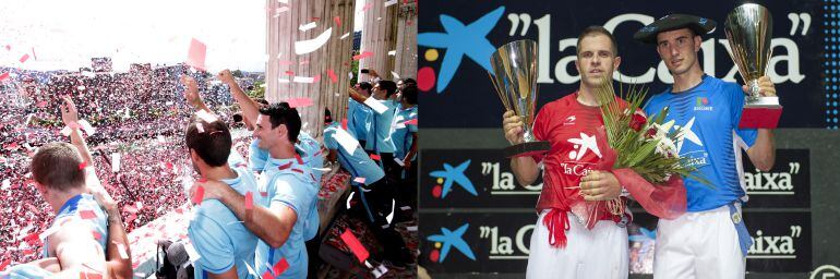 Los jugadores del Athletic celebran la Supercopa en el Ayuntamiento de Bilbao y Urrutikoetxea se corona como campeón Manomanista