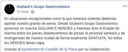 Mensaje de Giuliani&#039;s en su perfil de facebook