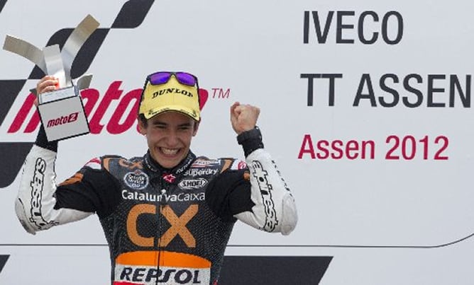 El piloto español Marc Márquez, en el podio del circuito holandés de Assen.