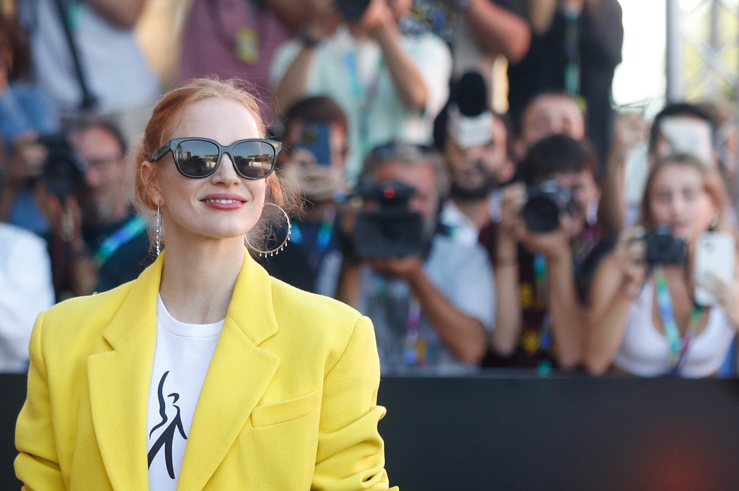 SAN SEBASTIÁN, 25/09/2023.- La actriz estadounidense Jessica Chastain a su llegada este lunes al 71 Festival Internacional de Cine de San Sebastián. EFE/ Juan Herrero
