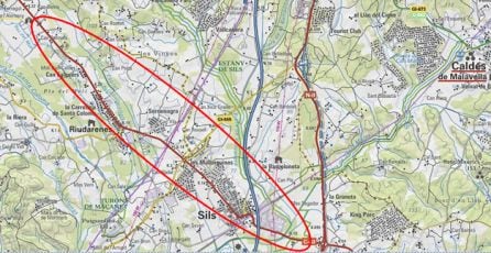 Zona d'afectació de la variant conjunta de Sils i Riudarenes.