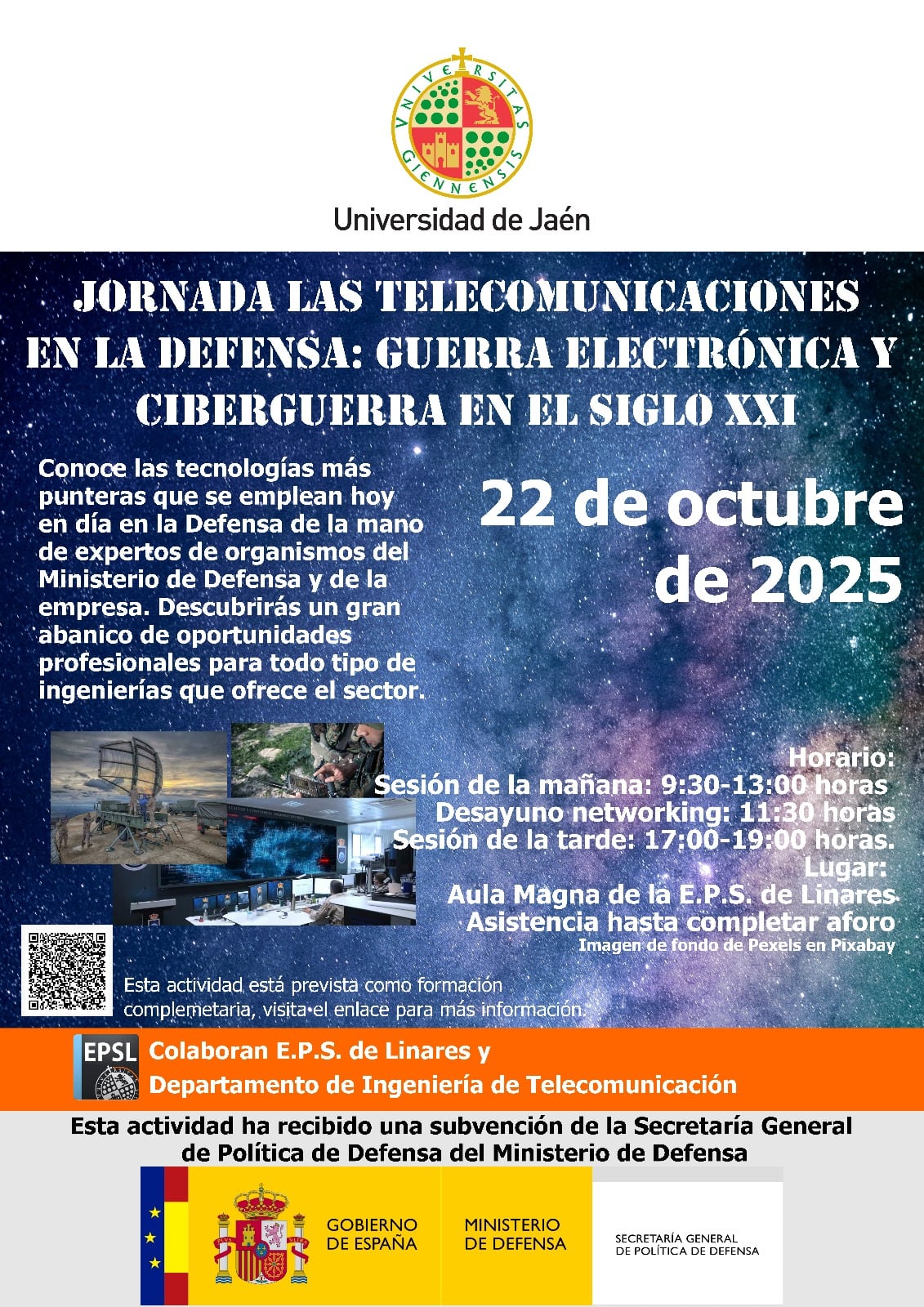 Cartel Jornadas Telecomunicaciones y Defensa en la EPS de Linares