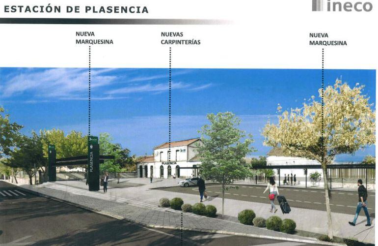 Infografía del resultado de la remodelación del exterior de la estación de tren de Plasencia