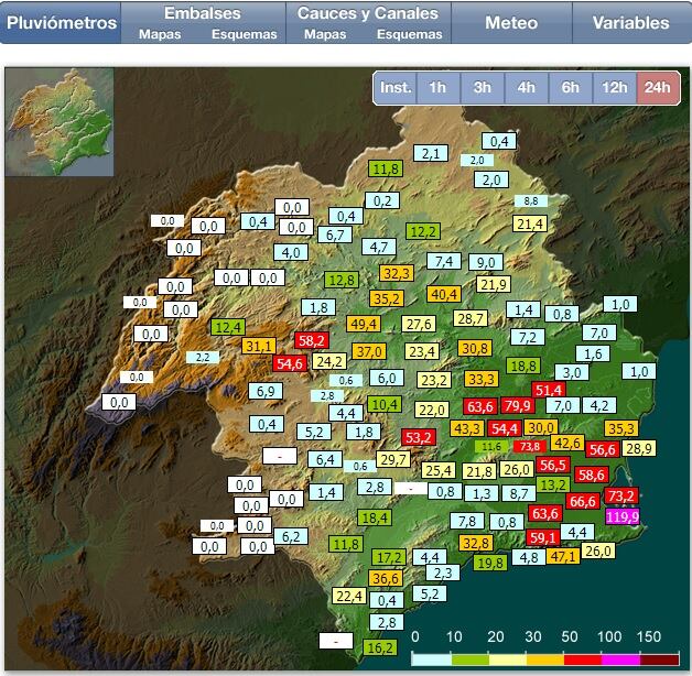 Mapa de precipitaciones de la CHS