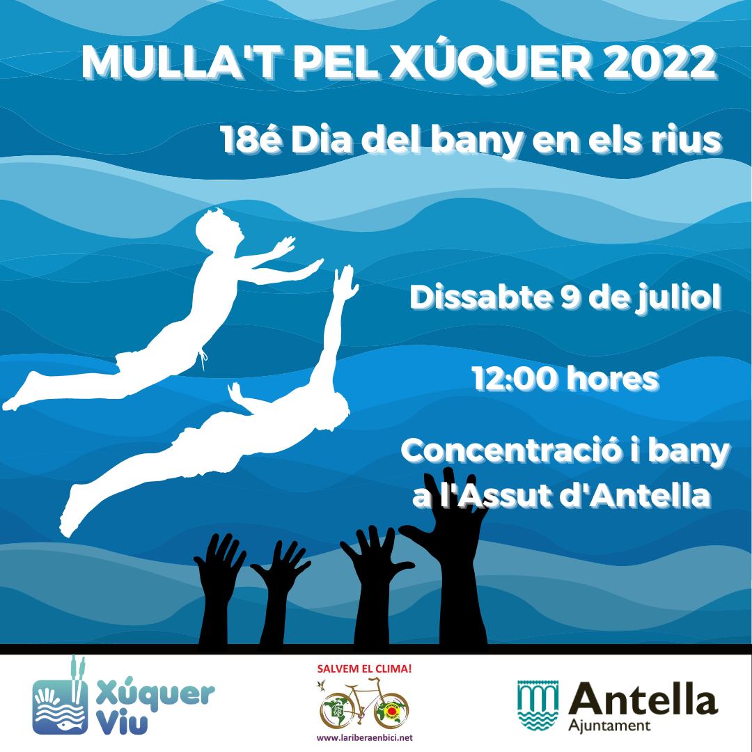 Cartel de la concentración y baño a l&#039;Assut d&#039;Antella. Fuente: Xúquer Viu