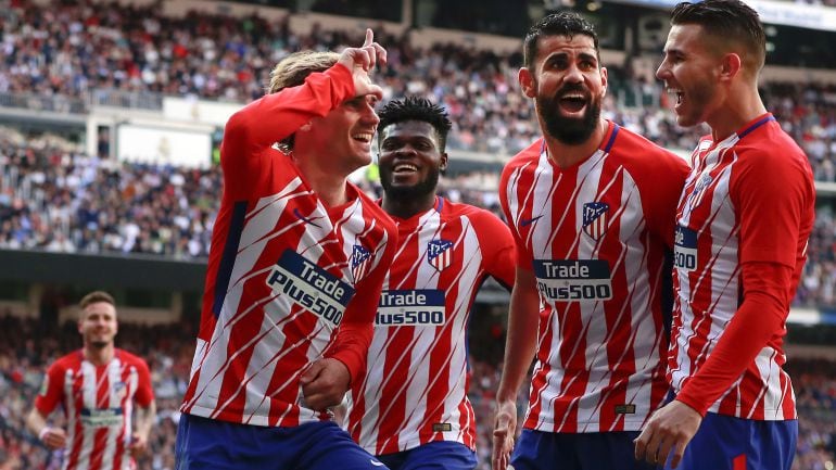 Griezmann, Thomas, Costa y Lucas celebran un gol del francés.