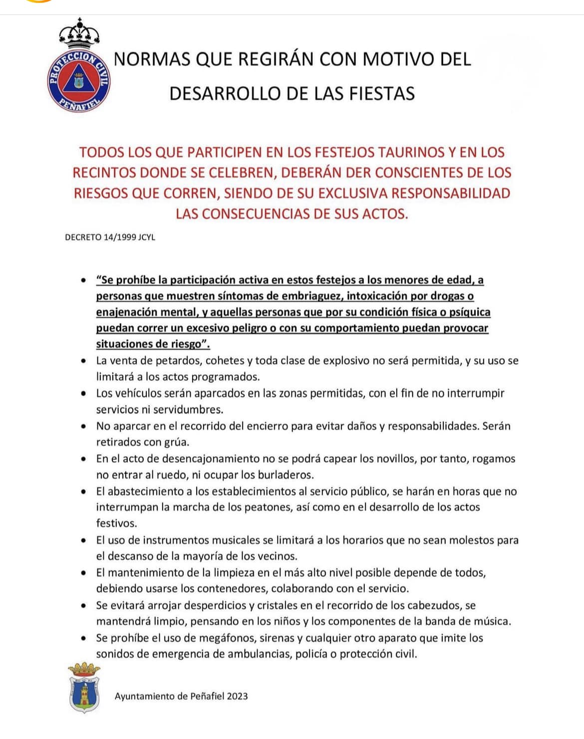 El documento con las normas de seguridad en San Roque 2023