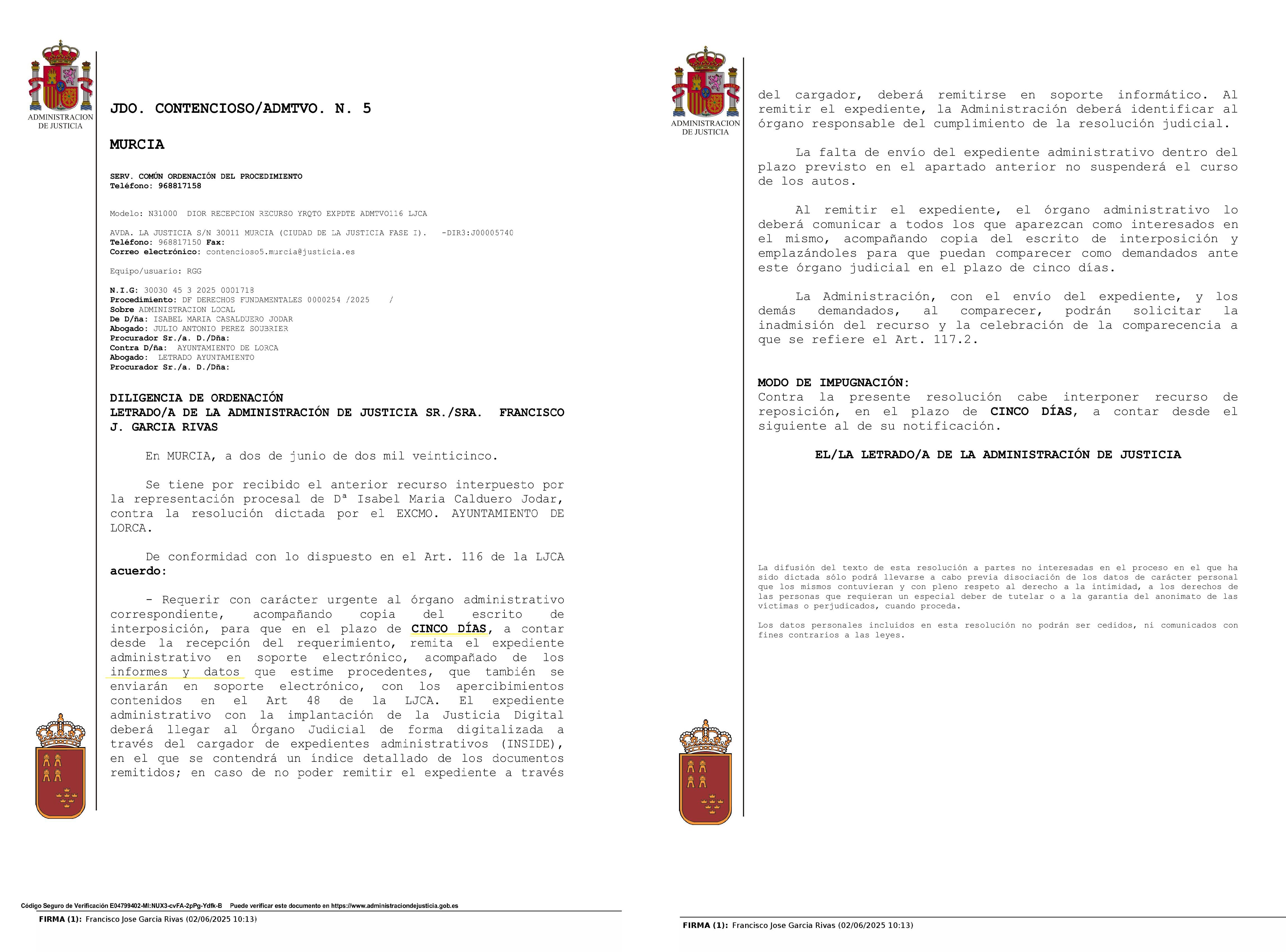 Recepción del recurso