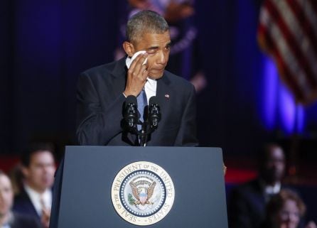 Barack Obama se emociona durante su discurso de despedida en Chicago