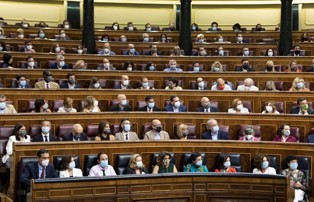 Plano general de la bancada socialista en la sesión plenaria de este miércoles en el Congreso.