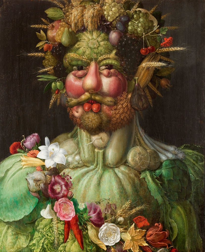 Giuseppe Arcimboldo was an Italian painter best known for creating imaginative portrait heads made entirely of objects such as fruits, vegetables, flowers, fish, and books. Rudolph II of Hapbsburg asVertumnus. (Photo by Giuseppe Arcimboldo/Buyenlarge/Getty Images)