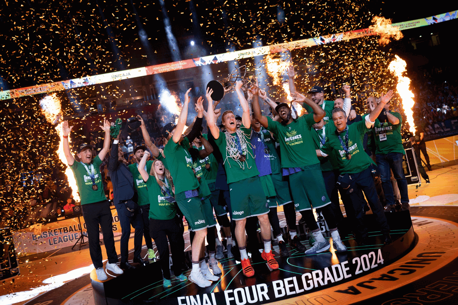 Celebración del Unicaja en Belgrado