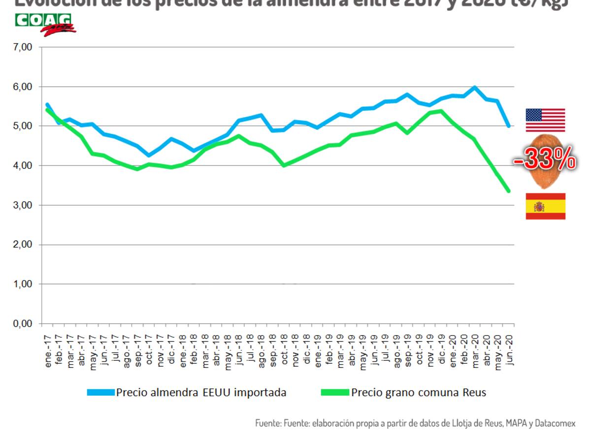 UAGA denuncia que la almendra premium española cotiza un 33% por debajo que la almendra low-cost de California