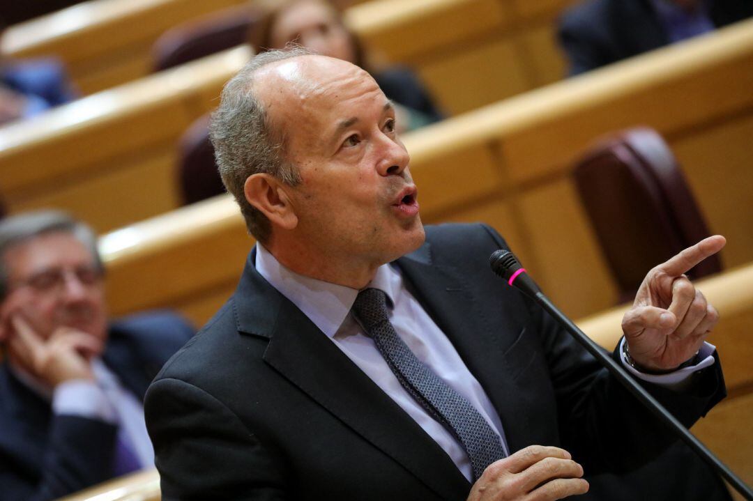 El ministro de Justicia, Juan Carlos Campo, interviene durante la primera sesión de control al Gobierno de coalición PSOE y Unidas Podemos de la XIV Legislatura en el Senado, en Madrid (España), a 11 de febrero de 2020.