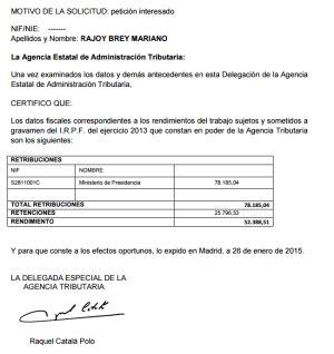 Datos fiscales Mariano Rajoy ejercicio 2013