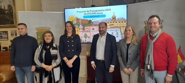 Garcés, Ramírez, Galindo, Torres, Barón y Borruel en la presentación del proyecto de presupuestos de 2025