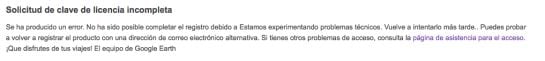 Mensaje de error durante el registro