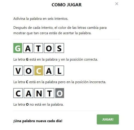 Las instrucciones para jugar a Wordle