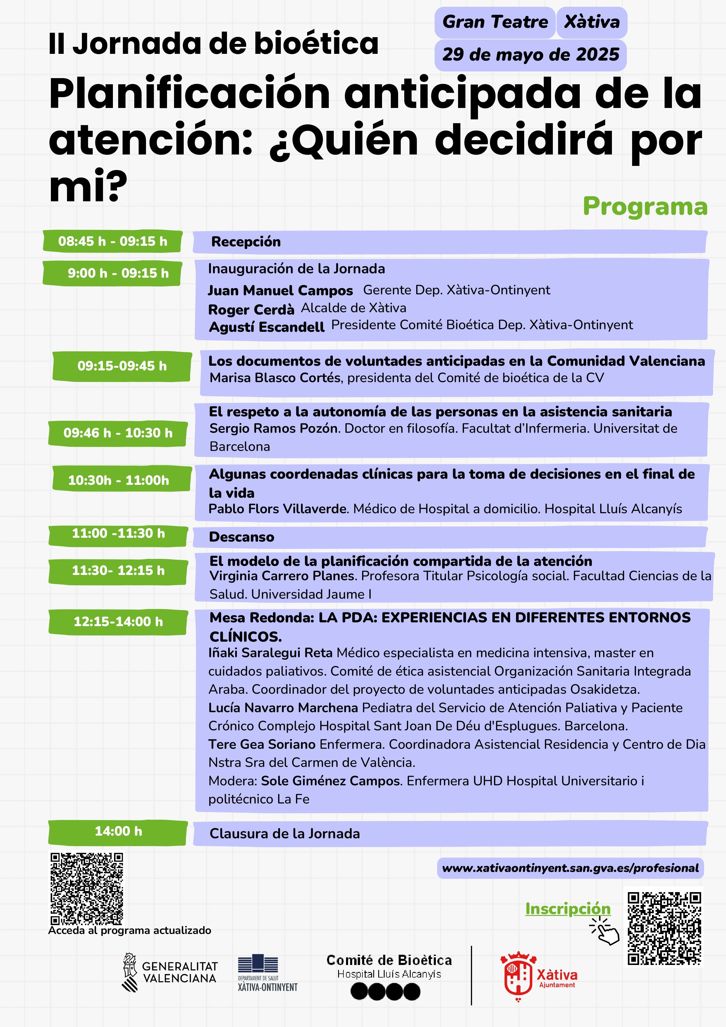 Programa de las Jornadas de Bioética. Fuente: DSXO