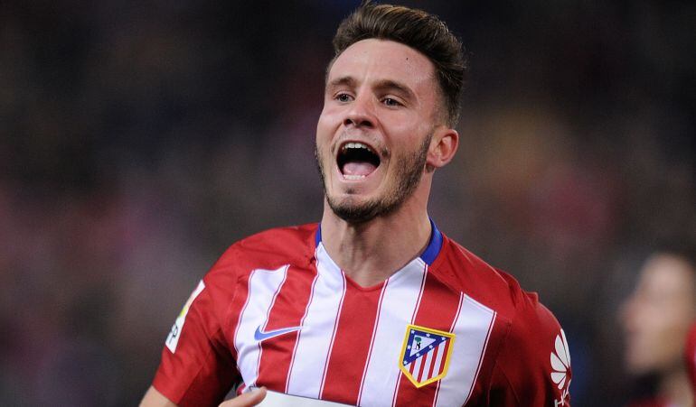 Saúl celebra un gol con el Atlético